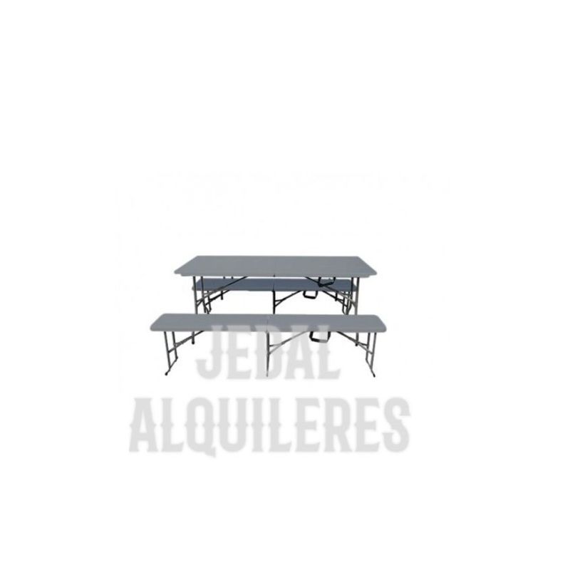 Pack mesa rectangular con 2 bancos plegables: Catálogo de Jedal Alquileres