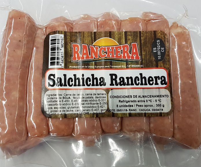 Salchicha Ranchera 8 unidades 300 grs.: PRODUCTOS de La Cabaña 5 continentes }}