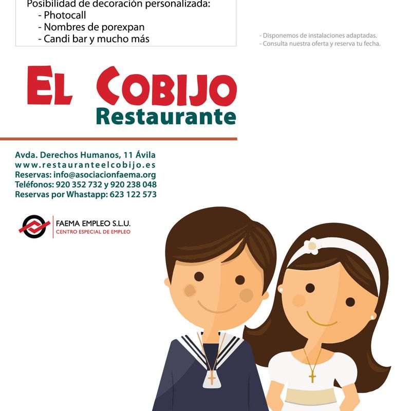 CELEBRA TU COMUNIÓN CON NOSOTROS: Carta y Menús de Restaurante El Cobijo